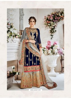 Fabulous Navy Blue Embroidered Straight Salwar Suit