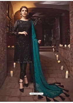 Scintillating Black Embroidered Straight Salwar Suit