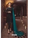 Scintillating Black Embroidered Straight Salwar Suit