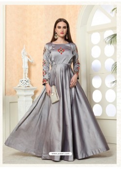 Glossy Grey Party Wear Gown for Girls