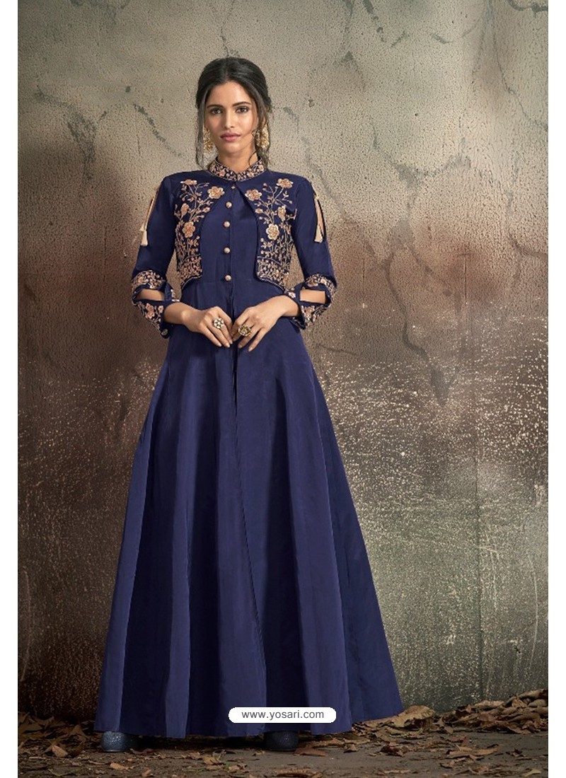 Floor touch blue party wear Gown