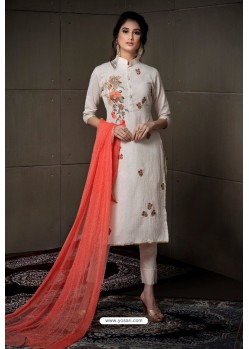 Fabulous White Embroidered Straight Salwar Suit