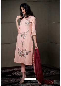 Ravishing Baby Pink Embroidered Straight Salwar Suit