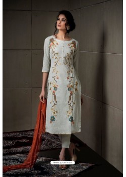 Scintillating Aqua Grey Embroidered Straight Salwar Suit