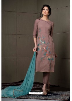 Ravishing Light Brown Embroidered Straight Salwar Suit