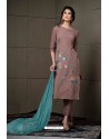 Ravishing Light Brown Embroidered Straight Salwar Suit