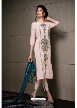Trendy Peach Embroidered Straight Salwar Suit