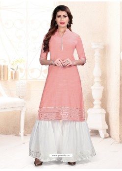 Peach South Cotton Readymade Kurti With Palazzo