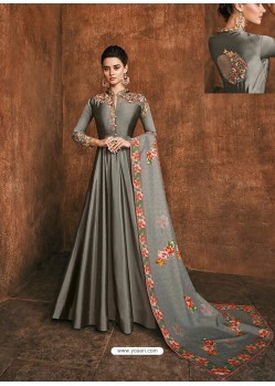 Grey Heavy Rayon Gold Fancy Embroidered Anarkali Suit