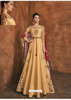 Cream Heavy Rayon Gold Fancy Embroidered Anarkali Suit
