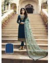 Fabulous Teal Embroidered Straight Salwar Suit