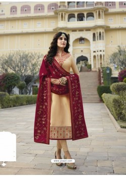 Ravishing Cream Embroidered Straight Salwar Suit