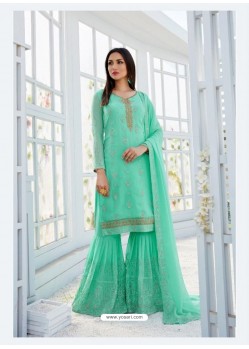 Trendy Aqua Mint Embroidered Designer Salwar Suit