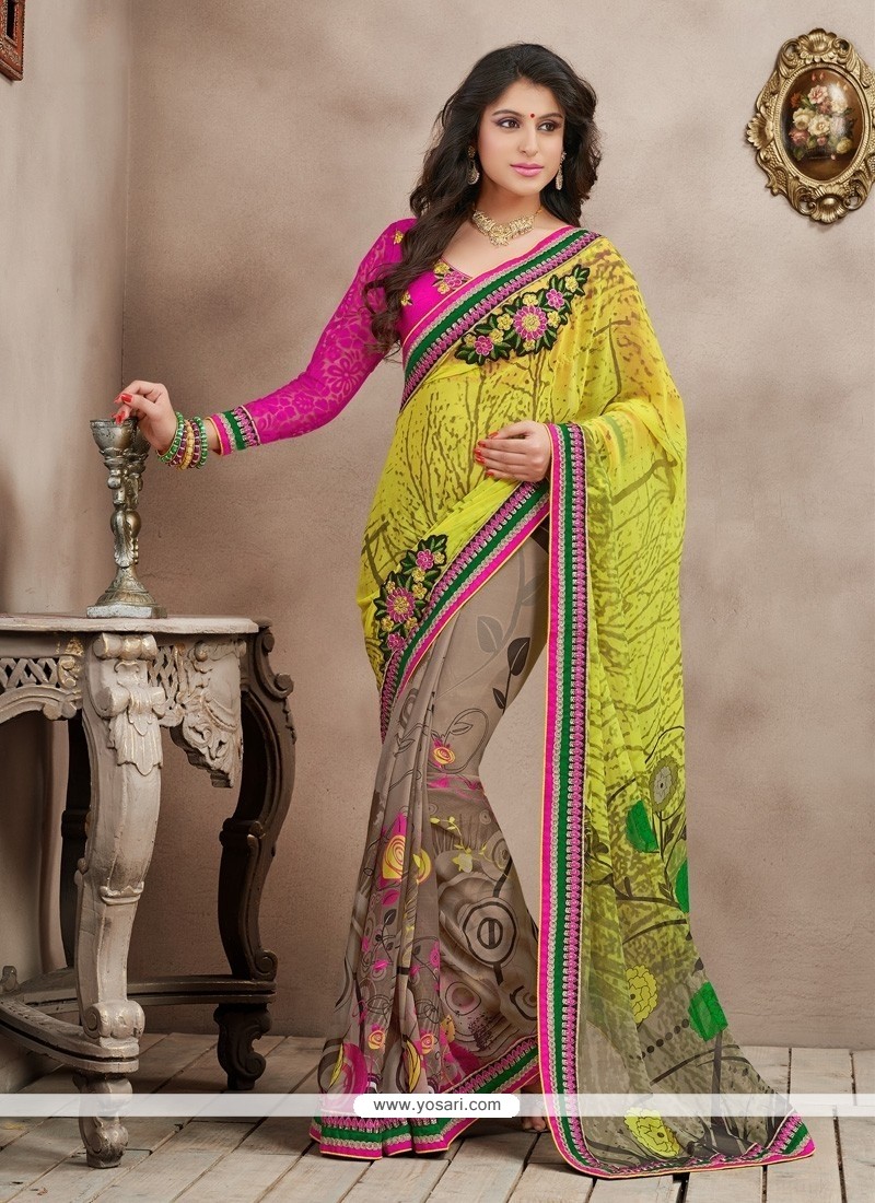 Sea Green And Pink Bamber Georgette Casual Saree