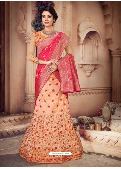 Awesome Peach Heavy Embroidered Designer Lehenga Choli