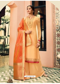 Awesome Light Orange Embroidered Designer Palazzo Salwar Suit