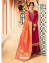Fabulous Rose Red Embroidered Designer Palazzo Salwar Suit