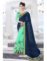 Navy And Sea Green Georgette Embroidered Designer Saree