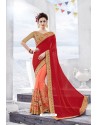 Red And Orange Georgette Embroidered Designer Saree