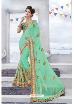 Sea Green Georgette Embroidered Designer Saree