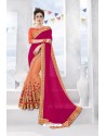 Rani And Orange Georgette Embroidered Designer Saree