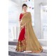 Beige And Red Georgette Embroidered Designer Saree