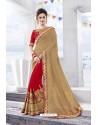 Beige And Red Georgette Embroidered Designer Saree