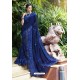 Navy Blue Georgette Embroidered Designer Saree