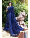 Navy Blue Georgette Embroidered Designer Saree