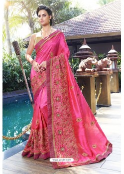 Fuchsia Georgette Embroidered Designer Saree