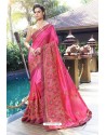 Fuchsia Georgette Embroidered Designer Saree