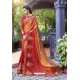 Red And Mustard Georgette Embroidered Designer Saree