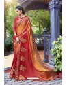 Red And Mustard Georgette Embroidered Designer Saree