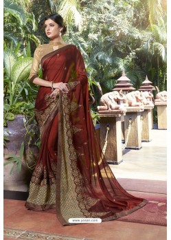 Wine Georgette Embroidered Designer Saree