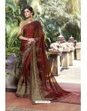 Wine Georgette Embroidered Designer Saree