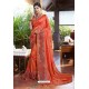 Orange Georgette Embroidered Designer Saree