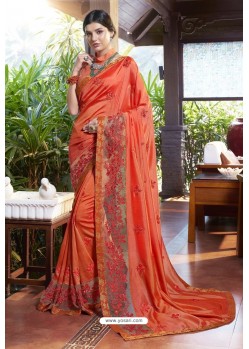 Orange Georgette Embroidered Designer Saree