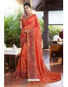 Orange Georgette Embroidered Designer Saree