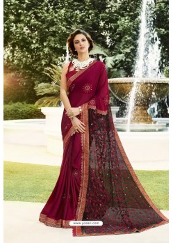 Maroon Art Silk Embroidered Party Wear Saree