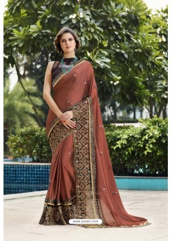 Brown Art Silk Embroidered Party Wear Saree