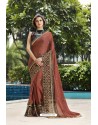 Brown Art Silk Embroidered Party Wear Saree