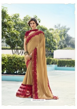 Camel Art Silk Embroidered Party Wear Saree