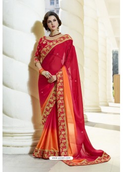 Red Art Silk Embroidered Party Wear Saree