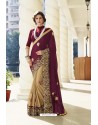 Deep Scarlet And Cream Art Silk Embroidered Party Wear Saree