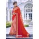 Orange And Pink Georgette Stone Worked Party Wear Saree