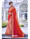 Orange And Pink Georgette Stone Worked Party Wear Saree