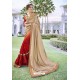 Beige And Red Georgette Stone Worked Party Wear Saree