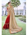 Beige And Red Georgette Stone Worked Party Wear Saree