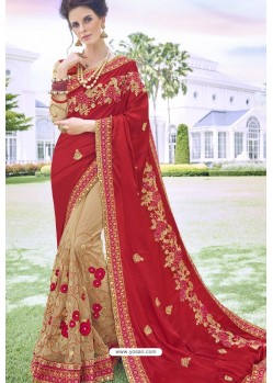 Stylish Red And Beige Georgette Party Wear Saree