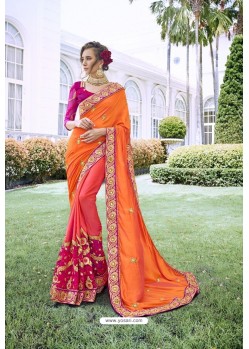 Orange And Peach Georgette Stone Worked Party Wear Saree